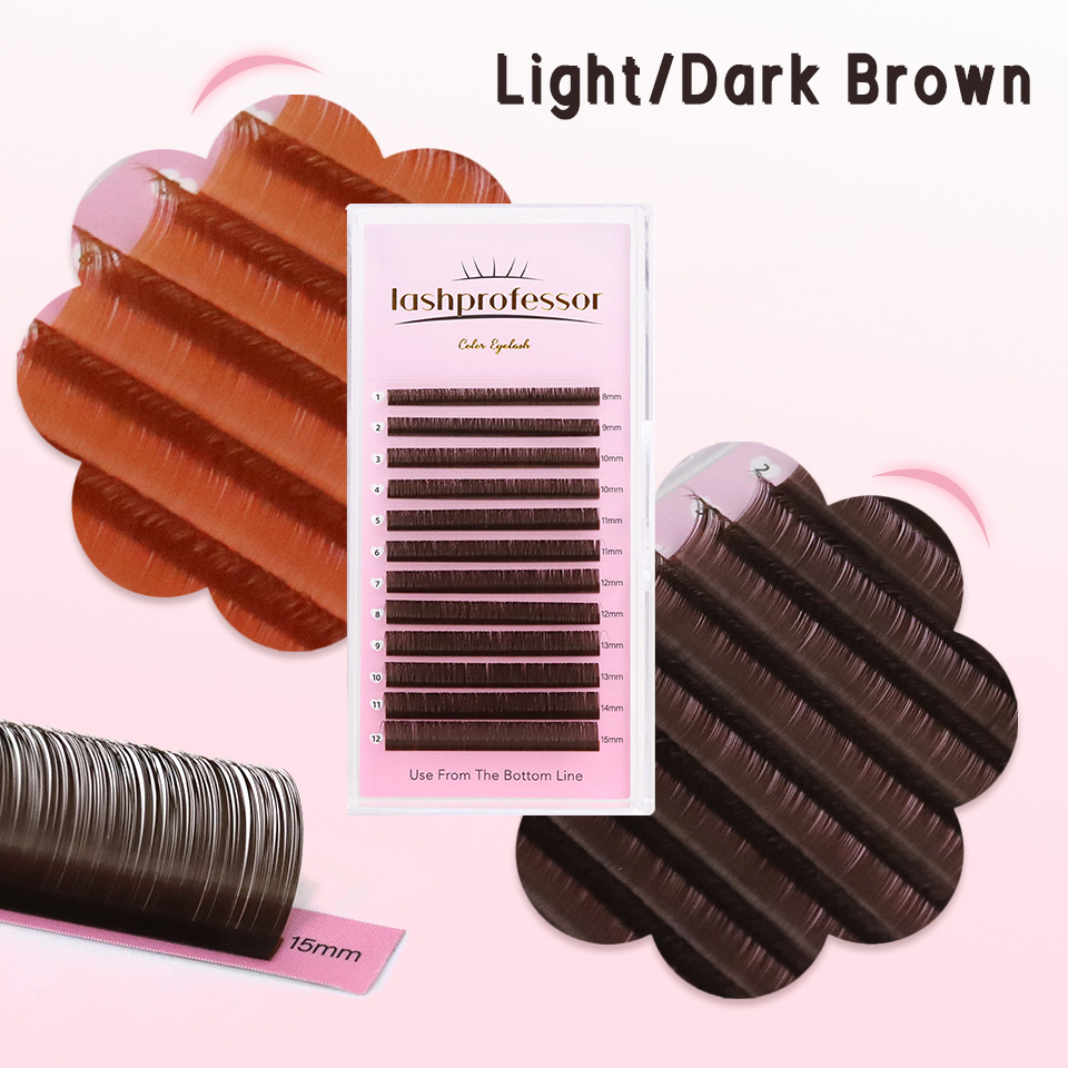 Eyelash Extension Russian Volume - Dunkelbraune Wimpernverlängerung 0,05 0,07 mm Hellbraune